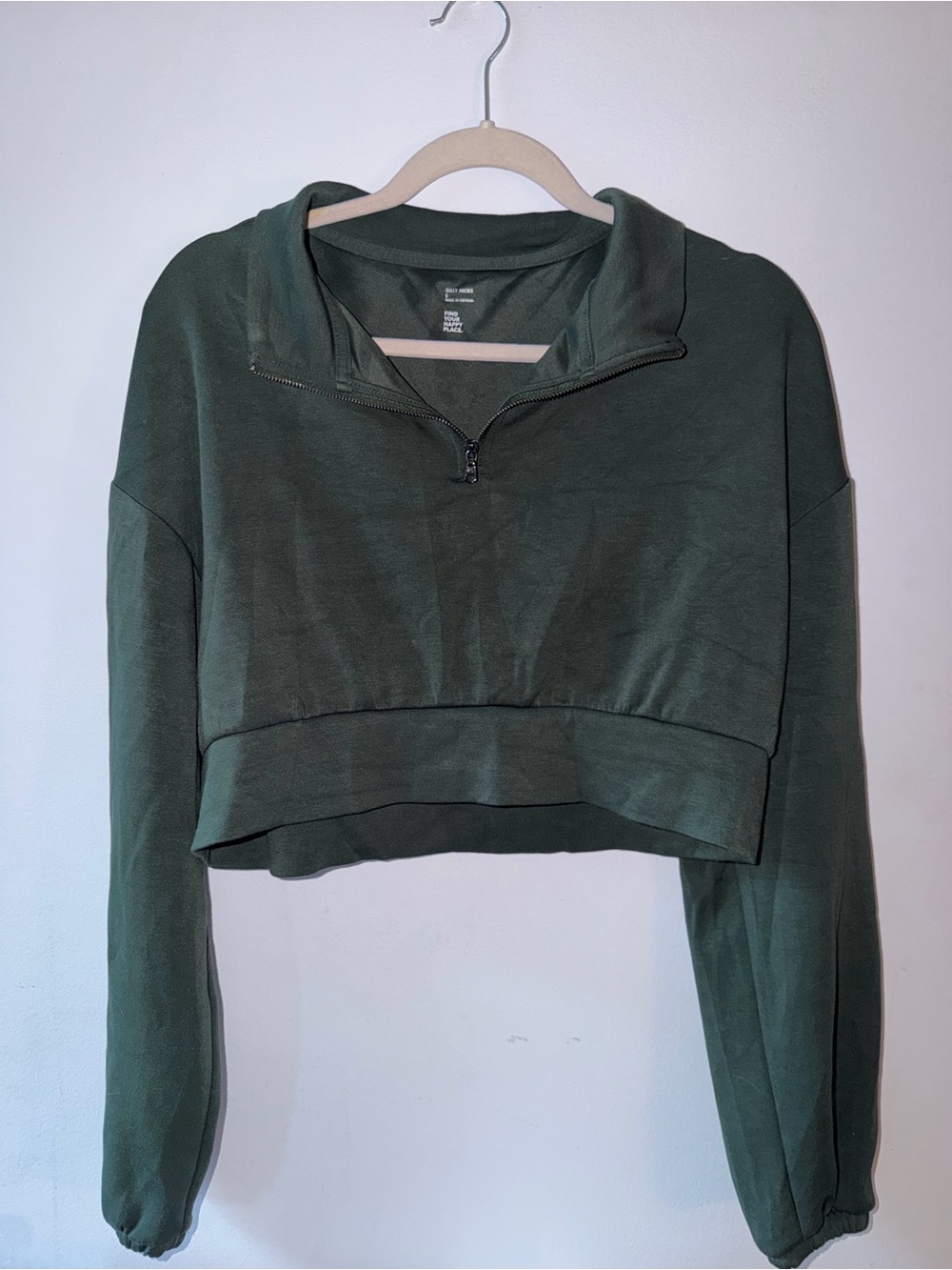 Gilly Hicks Cropped Half‑Zip Sweatshirt in Olive